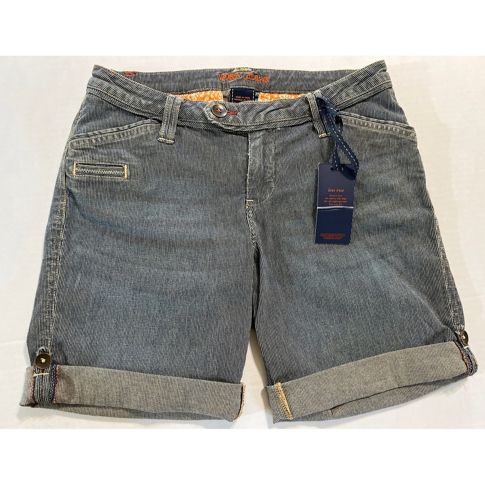 W WORN JEANS Women's 6 Juniors Low Rise Denim Jean Shorts Pinstripes Cuffed New